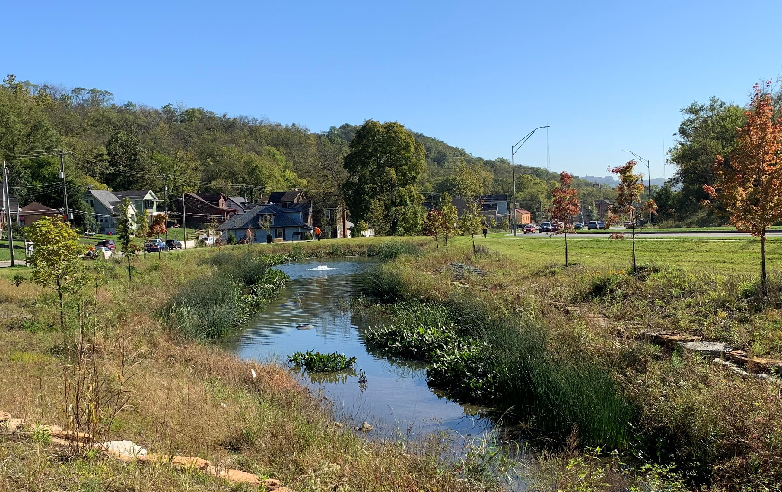 Aerial view of the Lick Run Greenway (taken by a drone)