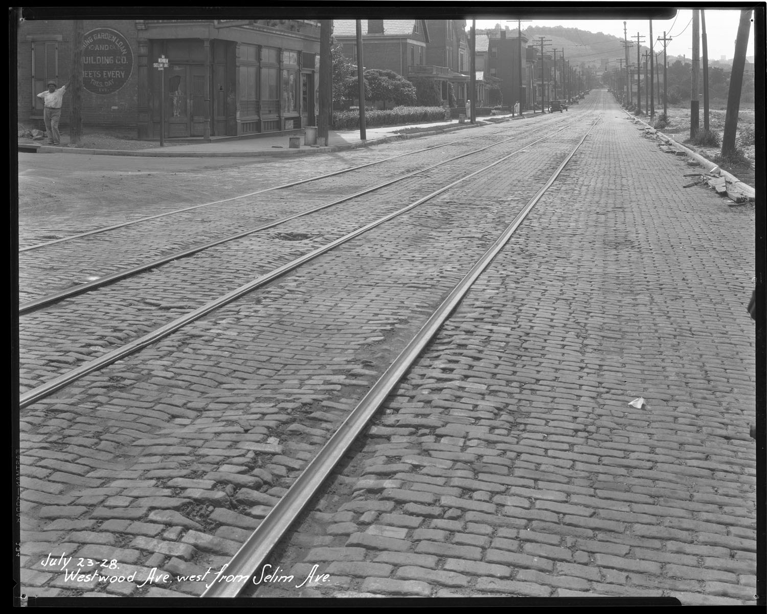 Photo of electric streetcar tracks along Westwood Avenue