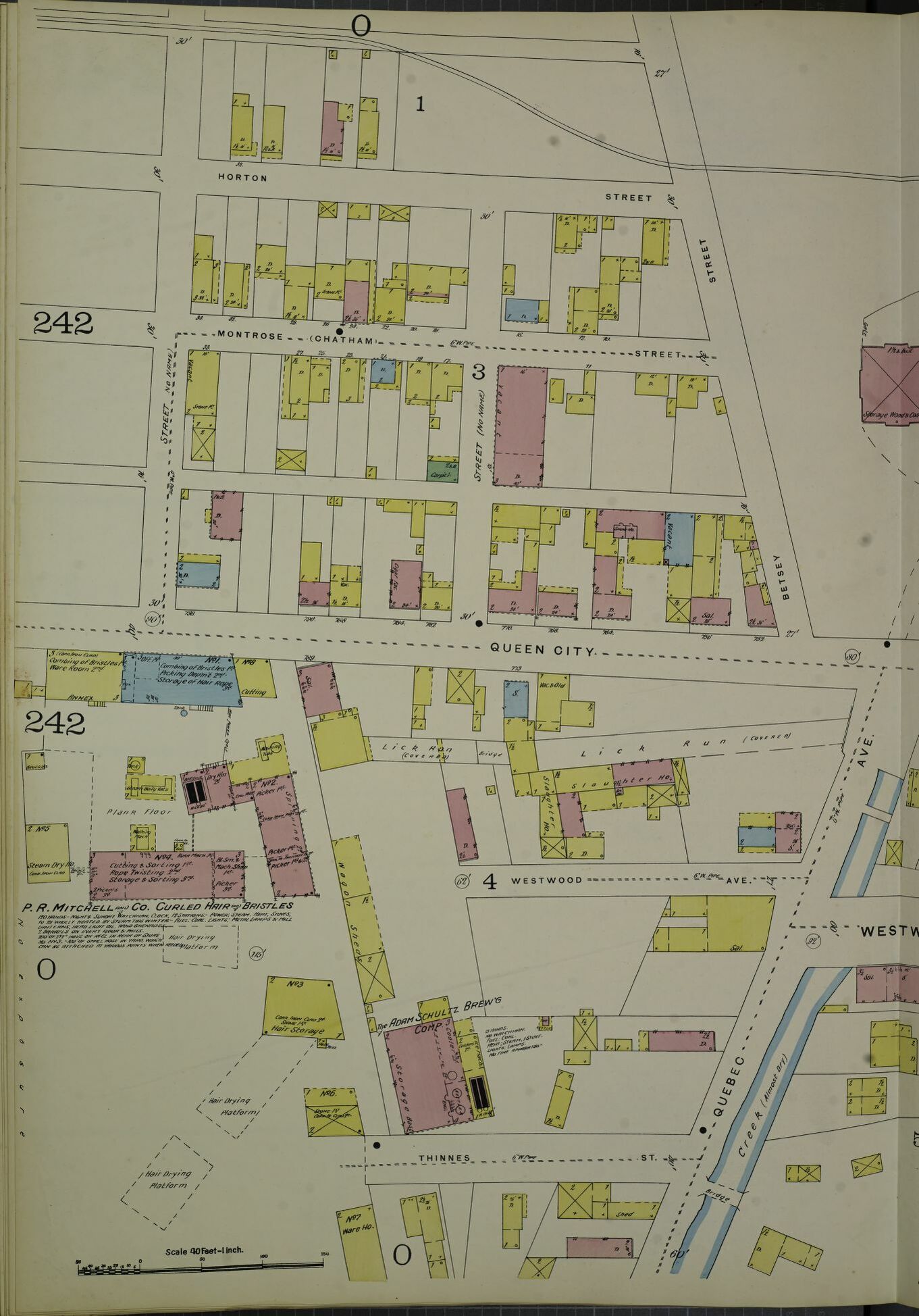 1891 Sanborn map showing P.R. Mitchell Co. on Queen City Avenue just west of Quebec Road