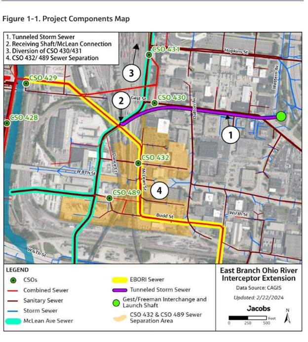 Preliminary project map for or East Branch Ohio River Interceptor project