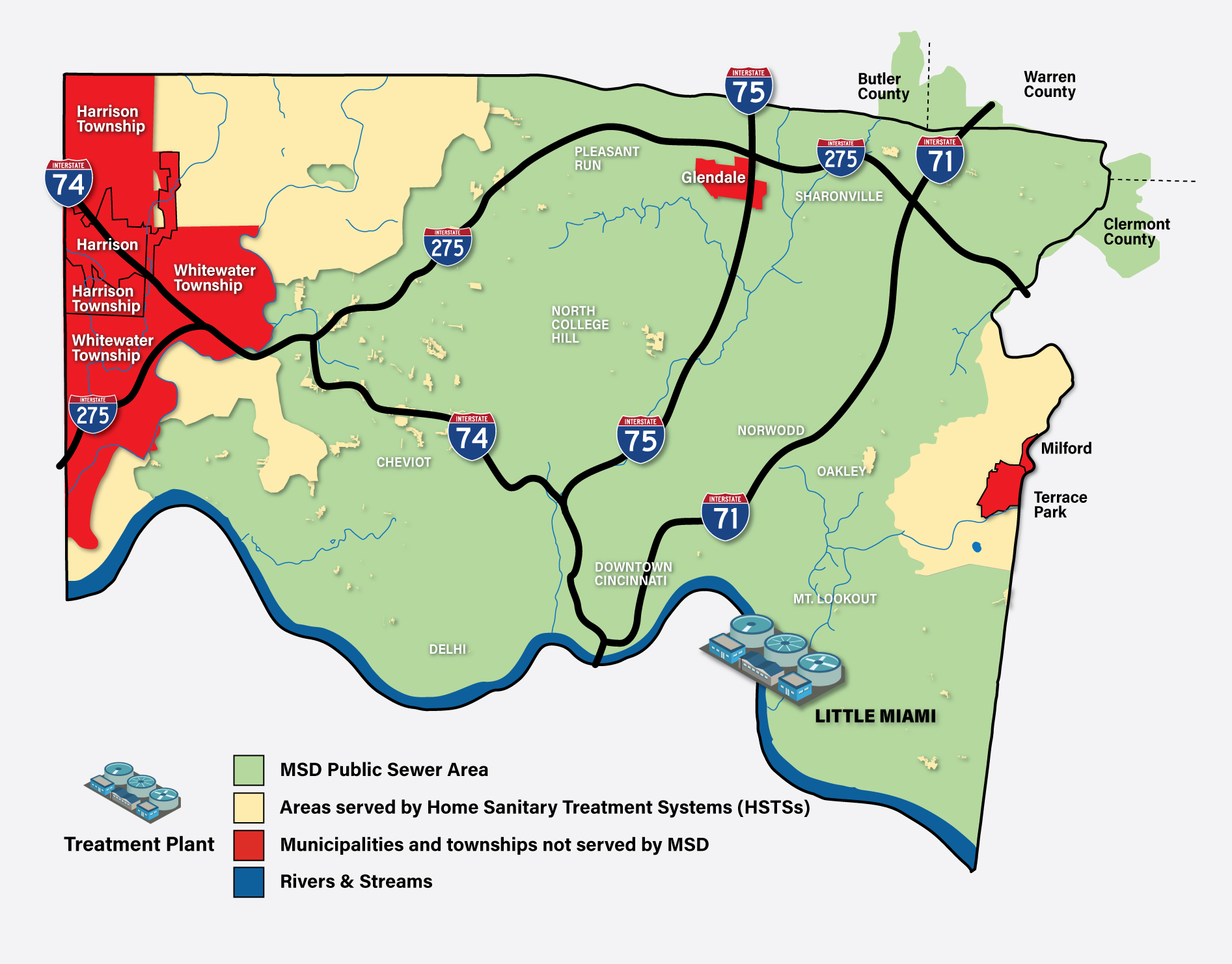 MSD service area showing Little Miami plant