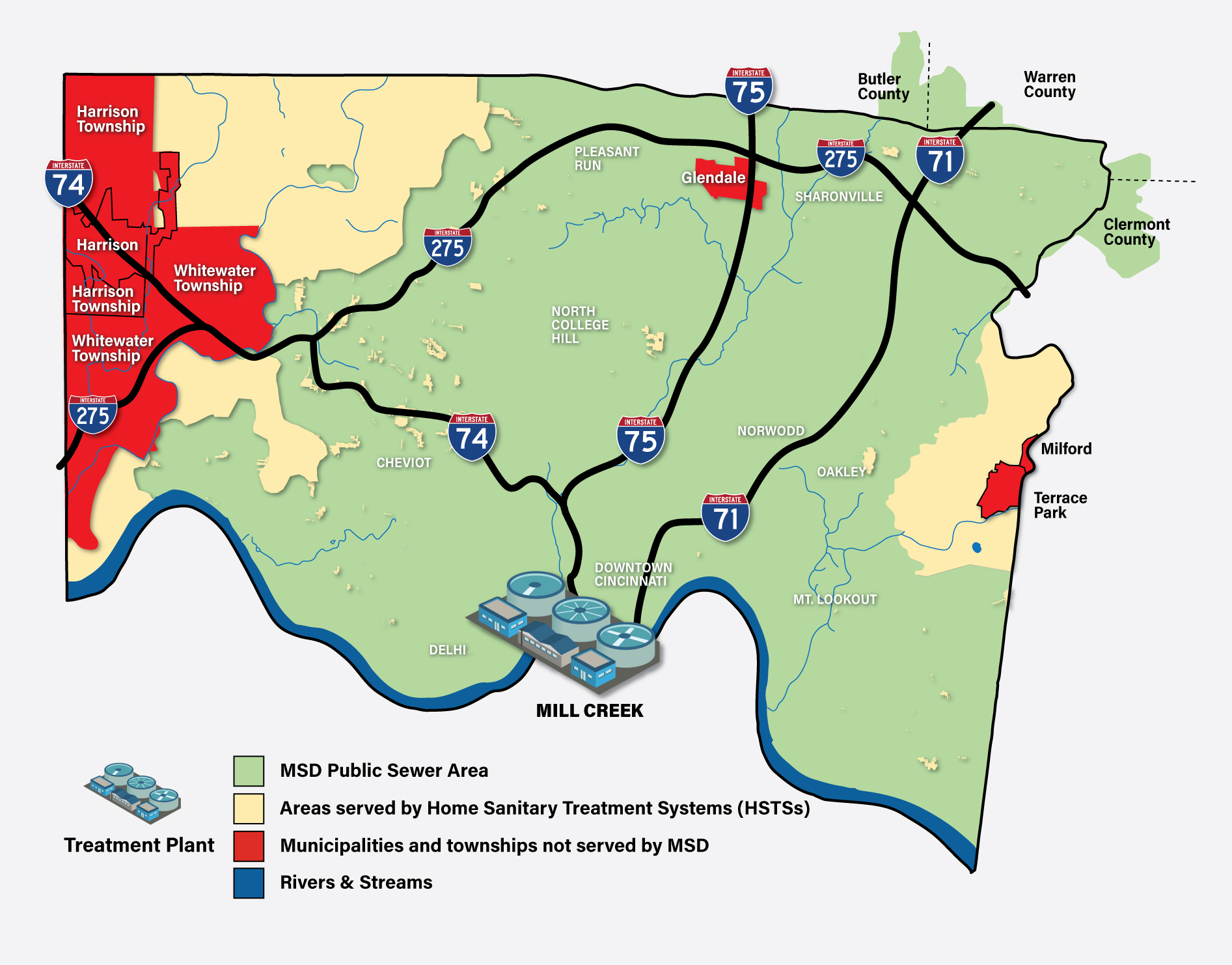 MSD service area showing Mill Creek plant