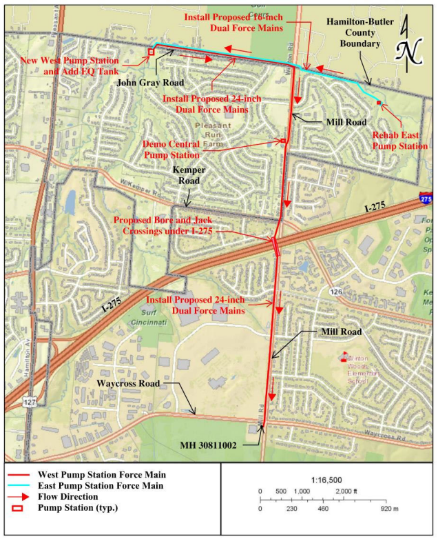 Preliminary project map for upgrades to Pleasant Run Pump Stations