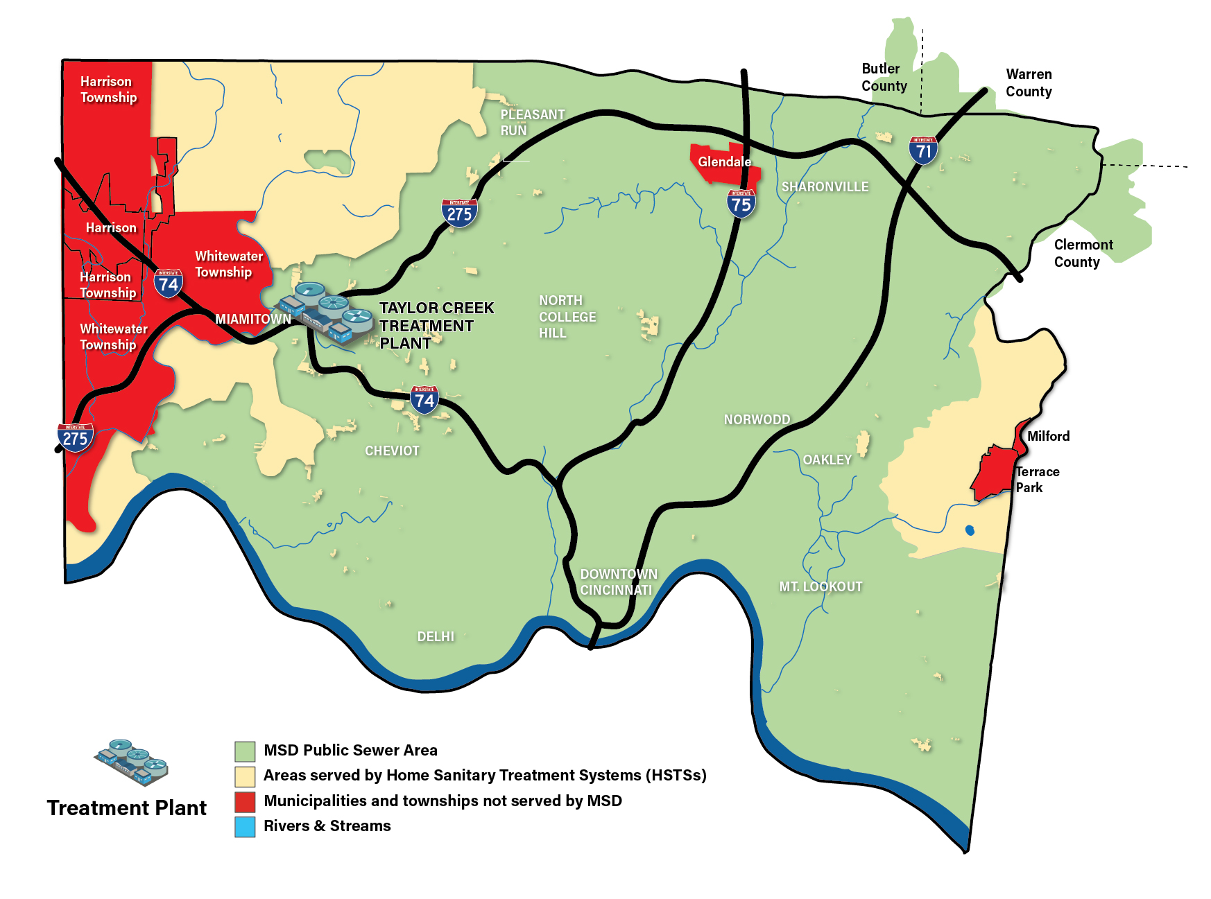 MSD service area showing Mill Creek plant