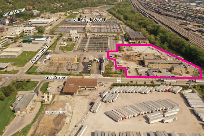 Aerial showing location of the project on the Mill Creek WWTP grounds